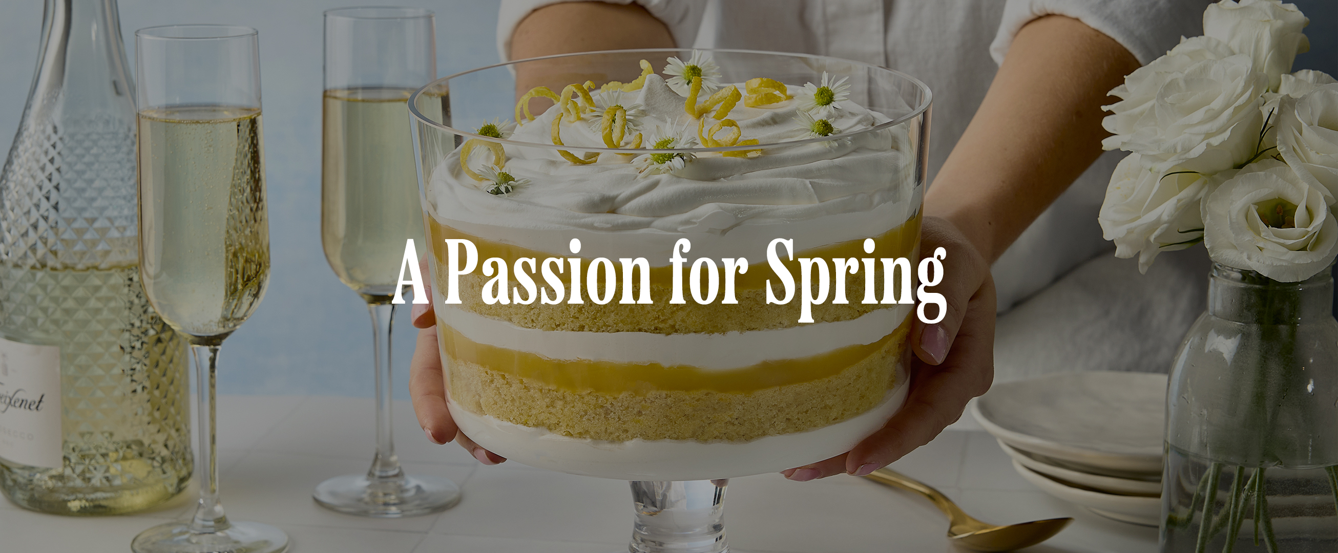 Lemon-lavender trifle with text A passion for Spring 