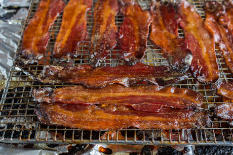 7. Beer candied bacon fresh from the oven